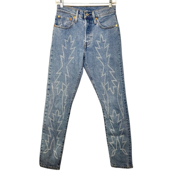 Levi's® Premium 501® STRETCH SKINNY EMBROIDERED JEANS WOMEN'S 26 RANCH WESTERN - Picture 4 of 16